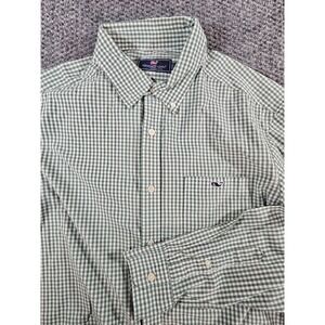 Vineyard Vines Long Sleeve Button Down Whale Shirt‎ Green White Gingham Sz L Men